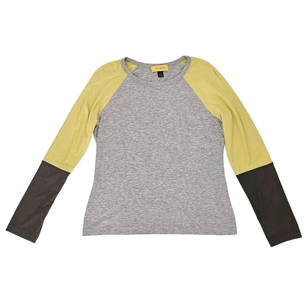 St John Sport Colorblock Raglan Long-Sleeve Top - Gray & Yellow Large